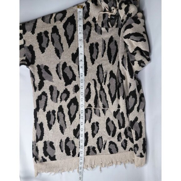 Fate Womens Large Leopard Print Knit Hoodie With Frayed Hem - Picture 10 of 10